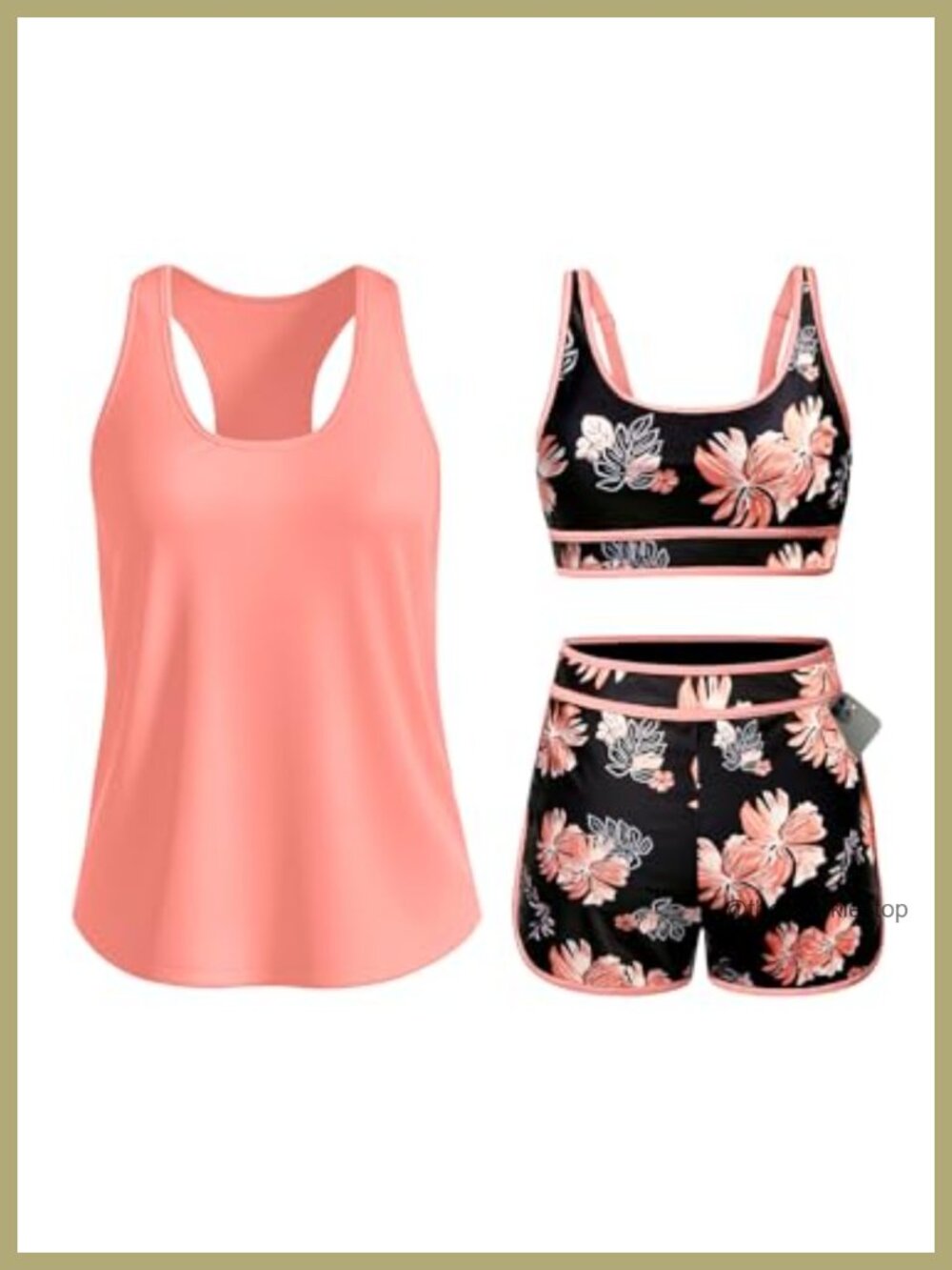 Women's 3 Piece Tankini Swimsuit Racerback Tummy Control with Shorts